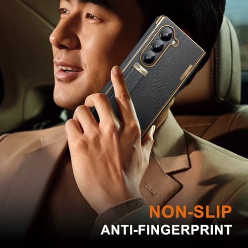 Étui Samsung Galaxy Z Fold 5 vert avec sangle et protection charnière cuir