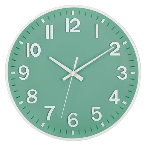 ACCSHINE Wanduhr Ohne TickgeräUsche Lautlos Modern 20cm Quarz Groß Batterie Betriebene Wanduhr Einfach zu Lesen für Zimmer Zuhause KüChe Schlafzimmer Büro Schule (Grün, 20cm)