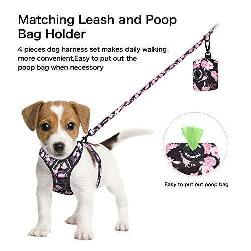 Petmolico No Pull Dog Harness Set, 2 Leash Attchment Easy Control Handle Reflective Vest Dog Harness Small Breed, Small Dogs Harness And Leash Set With Poop Bag Holder, Small Pink Rose #TOP4