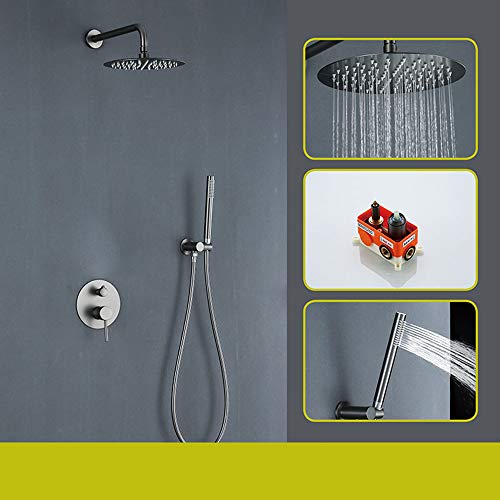 Ensemble combiné de douche gris mural avec pommeau acier inoxydable encastré