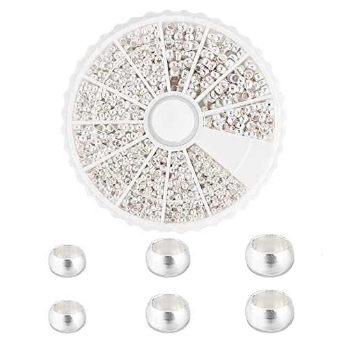 PH PandaHall 2010Pcs 3 Tailles Perles à Écraser en Laiton Cache Perles a Ecraser pour Bijoux 2-3mm Argent Perle Rondes à Écraser Fermoir pour Fabrication de Bijoux Bracelet, Trou: 1.2-2mm