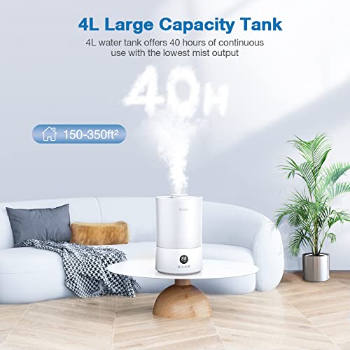 Grelife Humidifiers For Bedroom Large Room Home, 4L Top Fill Cool Mist Humidifiers For Baby And Plant, Quiet Air Humidifier Adjustable Mist Levels, Remote Control, Night Light, Auto Shut-Off, Timer #TOP5