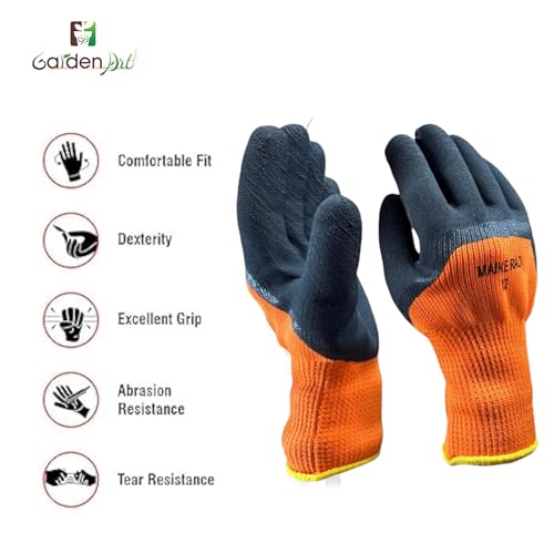 Image of Garden Art Multipurpose Gloves| Cut-Resistant Gloves, Rubber Coated, Comfortable For Wood Working, Construction Work, Electric Welding and Other Activites (Orange Gloves)