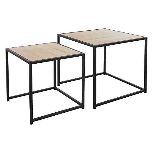 ML-Design Table d'Appoint, Set 2X Tables 40x40x40/50x50x45 cm, Carré, Noir/Imitation Chêne, Châssis Métallique, Empilable, Décorative, Set de Tables...
