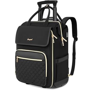 Mochila con ruedas para mujer, mochila de viaje para laptop con ruedas, Negro, Mochila con ruedas