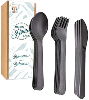 Cutlery Set - 12 Piece Stone Grey - Eco-Friendly - 4X Fork, Knife & Spoons -Tested at UK's #1 Baking Event - Durable, Dishwasher Safe. Ideal Family Lunchbox or Travel Cutlery Set