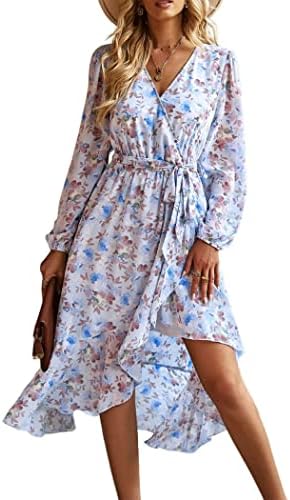 PRETTYGARDEN Women's Floral Boho Dress Fall Long Sleeve Wrap V Ne...