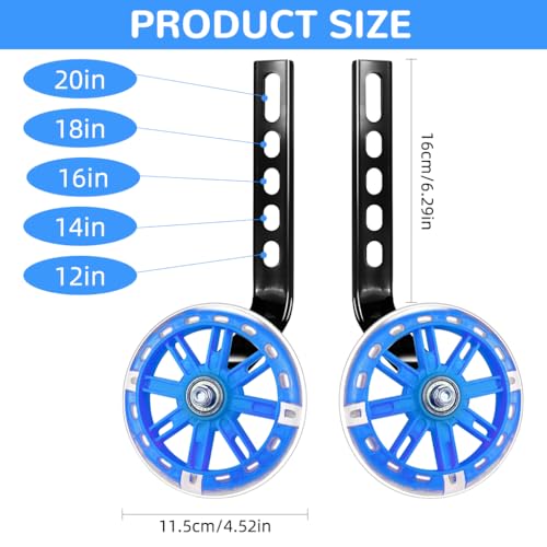 Image of Proberos 2 Pcs Kids Bike Support Wheels Kit, for 12-20 Inch Bicycle, Rotate Flashing Training Wheels, Universal Support Wheels Bicycles, Kids Bike Modification Biking Aid Wheels for Beginner Riders