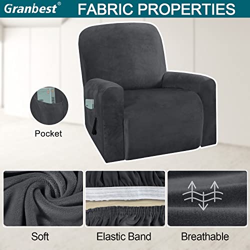 Granbest Velvet Plush Recliner Chair Cover High Stretch Recliner Slipcover Furniture Protector With Pockets #TOP3