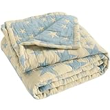 NTBAY 3 Layer Toddler Blanket, Muslin Cotton Jacquard Bed Blankets, Lightweight Thermal Baby Blanket, Super Soft and Warm Crib Blanket for All Seasons, Decoration Gift, 30'x40', Blue and Yellow Star