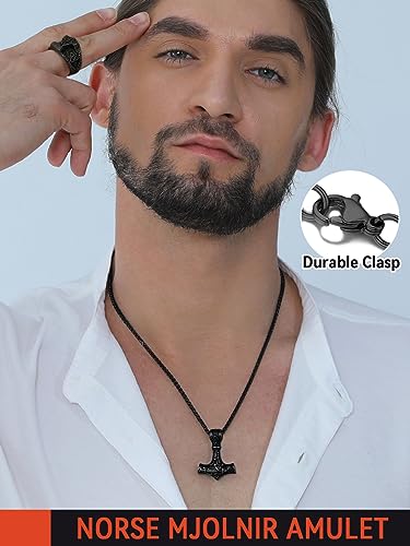 FaithHeart Viking Thor's Hammer Talisman Necklace for Men, Vintage Norse Mjolnir Amulet Pendant with Sturdy Wheat Chain, Stainless Steel Jewelry (Gift Box)2