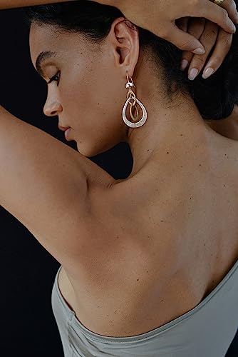 Antique Gold Hammered Disc Drop Earrings Boho Earrings with Two Tone Jewelry Gift3