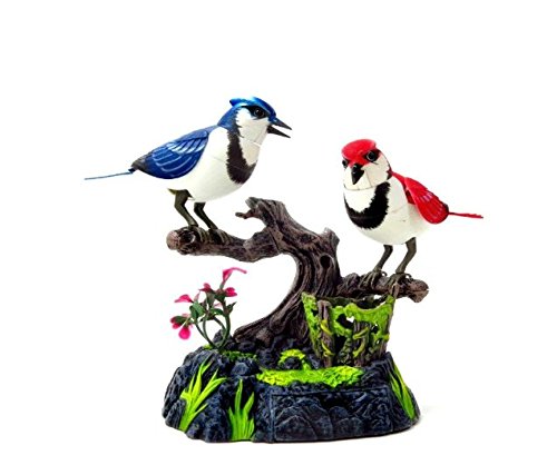 Easyoutlet ELECTRONIC Singing & Chirping Birds - Realistic Sounds and Movements - Blue Jays For Gift And Home Decoration