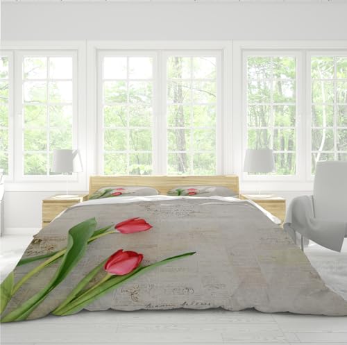 Housse de couette d'exception tulipe rouge avec fermeture eclair haut de gamme - 4
