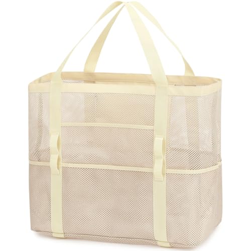 Image of Fammart Mesh Beach Bag for Women, Large Beach Toy Pool Bag with Zipper Pocket, SandProof Cruise Essentials 2026 Family Travel