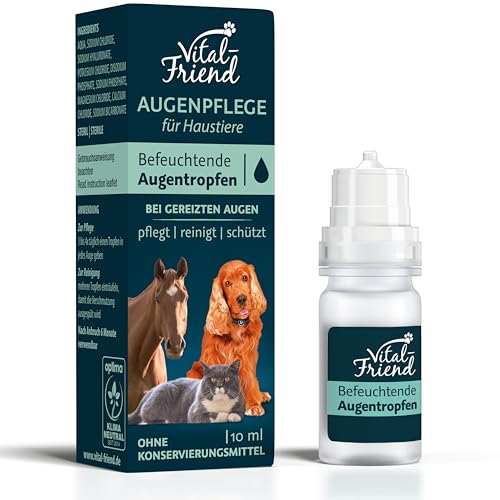 Vital-Friend Augentropfen für Hund & Katze 10 ml, sanfte Augenpflege & Befeuchtung auch bei Entzündungen, Augenreiniger für Hunde, Katzen und Pferde, Unterstützende Pflege bei Bindehautentzündung