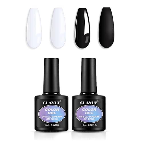CLAVUZ Esmaltes Semipermanentes de Uñas en Gel, Negro Blanco Esmaltes Semipermanentes para Uñas 2pcs, UV LED Pintauñas Semipermanentes Set - SET08