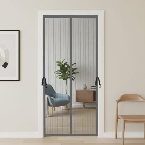Image of KARP Mosquito Net for Door with Strong Magnets, Automatic Closing Mesh Screen, Anti-Fly & Insect Protection, Easy Fit Door Curtain for Home (Polyester - Grey, 100 Cm Width X 210 Cm Height)