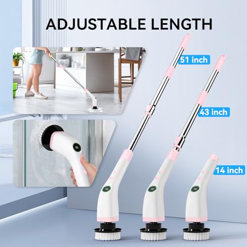 Image of Electric Bathroom Cleaning Brush, Cordless Spin Scrubber Full Body Waterproof IPX7 with Adjustable Handle, 8 Replaceable Brush Heads for Bathtub /Kitchen /Window /Home -SD-CTB01