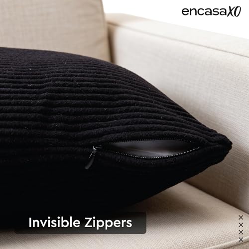 Image of Encasa XO Corduroy Cushion Covers, No Inserts, Set of 2, Black