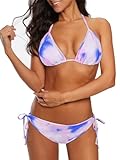 Century Star Women Two Piece Swimsuit Triangle Bikini String Bathing Suit Tie Side Bottom Padded Top Z Blue Pink Tie-dye 12-14