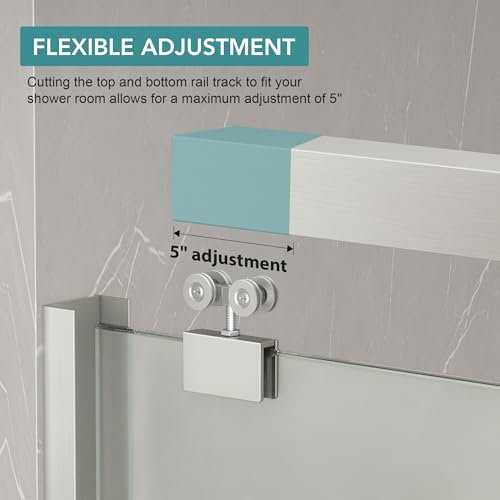 Image of KPUY Double Sliding Frosted Shower Door 55-60 inch W x 76 inch H, Brushed Nickel