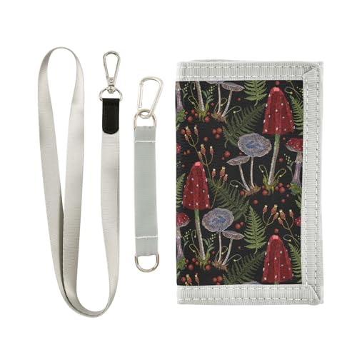 JHKKU Vintage Mushrooms Trifold Wallets for Kids Boys Girls, Outdoor Sports Wallet for Teen, with Zipper Coin Pocket Novelty Purse