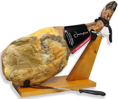 Iberico Ham (shoulder) Grass-fed Bone in from Spain - Jamon Iberico Pata Negra with Mediterranean Sea Salt - Gluten Free (Ham Stand & Knife included)