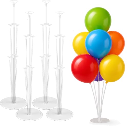Image of Balloon Stand Kit - Balloon Stands with Base, Balloon Sticks, Decorations for Party Birthday Wedding Baby Shower Gender Reveal Graduation (7 Balloons Stand-4 Set)