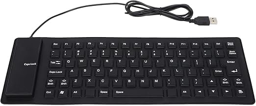 Image of Kian Foldable Silicone Keyboard, USB Waterproof Travel Gaming Wired Keypad, Rollup Wired Folding Keyboard Compatible with Windows, PC, Laptop, Mac Notebook Full Size (Black) (Pack of 1)