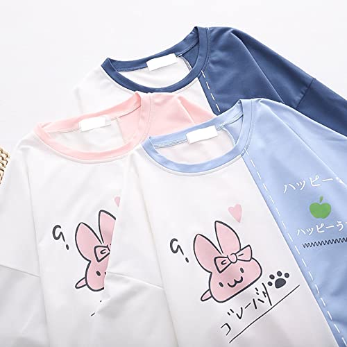 Teen Girls Cartoon Print T Shirts Japanese Kawaii Graphic Tee Funny Bunny Shirt Cotton Soft Cute Tops4