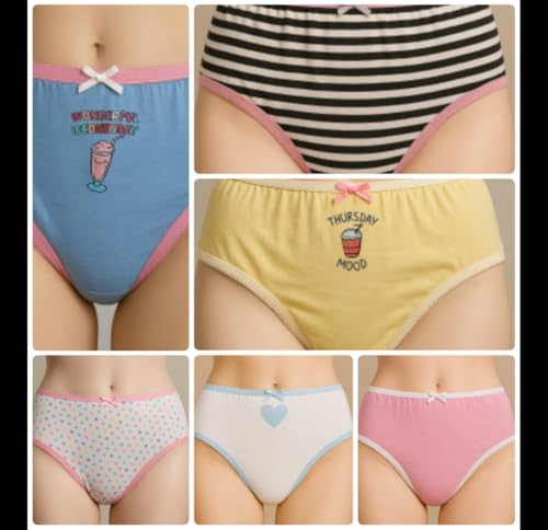 Image of Girls 100% Pure Cotton Briefs Panties (Pack of 10) | Soft Breathable Skin-Friendly Underwear for Kids | Comfortable Elastic Waist Innerwear for Girls | Multicolor Assorted
