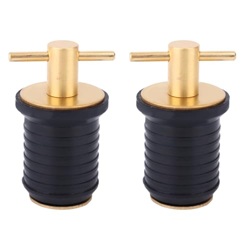 Fukaisu 2pcs T-Handle Boat Plug Brass Marine Drain Plugs, Heavy Duty Snap Rubber Boat Drain Plug for Yachts Kayaks Fishing Boats Reliable Twist Lock Design (1 Inch)
