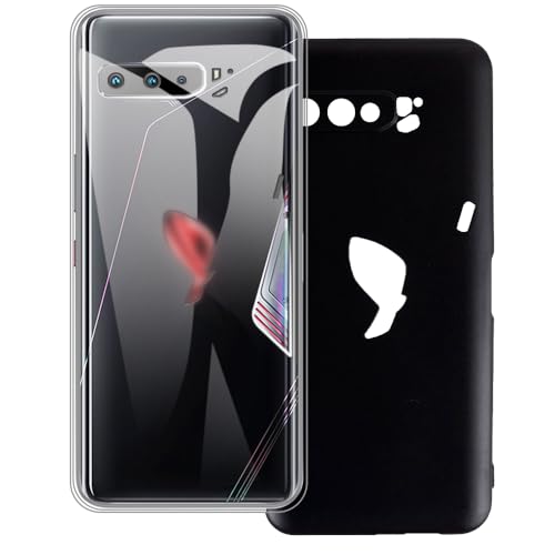 UOGNADGD 2�� TPU�P�[�X Asus ROG Phone 3 Strix ZS661KS �Ƃ̌݊������� �X�}�z�J�o�[ - �ϏՌ��t���L�V�u���ی�A�N�Z�T���[ �����J�b�g���H (�N���A+�u���b�N)