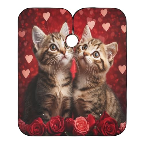 Burbuja Cats Roses Barber Cape, Hair Cutting Cape with Adjustable Neckline Waterproof Polyester Salon Barber Cape for Unisex Adult