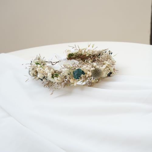 Corona de flores secas para boda estilo boho miniatura 4