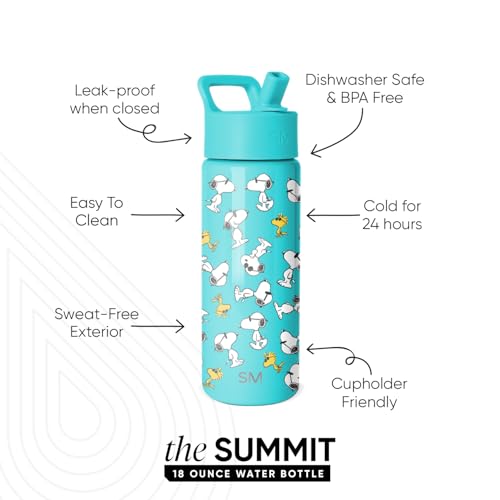 Image of Simple Modern Kids Summit Water Bottle with Straw Lid | Peanuts 18oz Stainless Steel Cup Insulated Tumbler for Toddlers, Boys, Girls, School | Snoopy & Woodstock