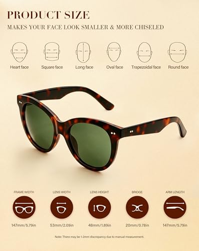 Image of Joopin Oversized Cat Eye Sunglasses Polarized UV Protection Retro Round Sun Glasses Shades for Women Driving Beach Vacation
