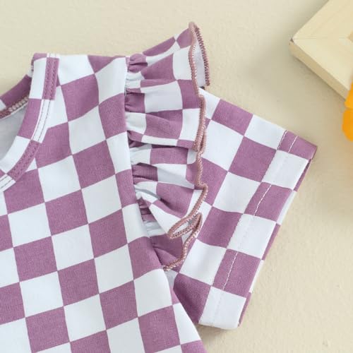 Fernvia Toddler Baby Girl Summer Clothes Set Ruffle Knit Ribbed Short Sleeves T-Shirts Tops Pants 2Pcs Outfits 0-5T (T-style2, 3-4 Years)