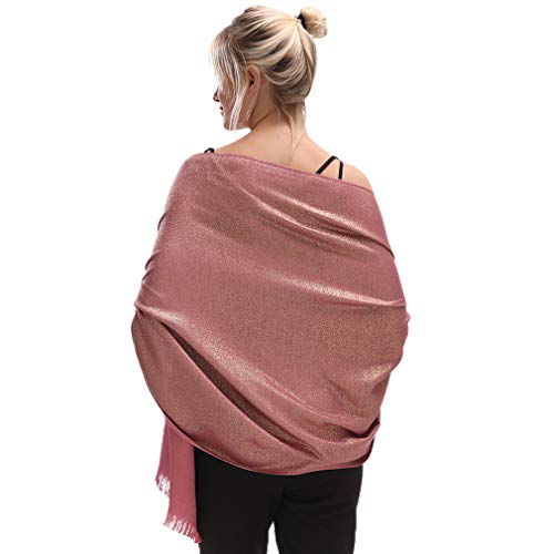 Image of LMVERNA Women's Sparkling Metallic Soft Pashmina Shawls and Wraps Scarf in Solid Colors