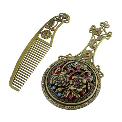 Set da 8 pezzi da donna con specchio e pettine, stile vintage, idea regalo per la collezione di trucchi in stile retrò, accessori portatili da trucco