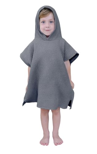 Image of BANGSAUR Hooded Poncho Towel for Toddlers Babies Cotton Lightweight Cover-up Bath Beach Changing Towels, 2-5 Years,Grey,23.6in