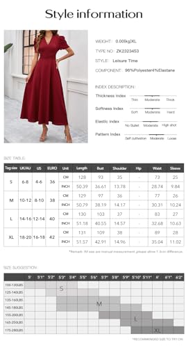 Krumba Women V-Neck Summer Dress: Puff Short Sleeve A-Line Midi for Casual Beach Party - Semi-Formal Maxi for Wedding Guest2