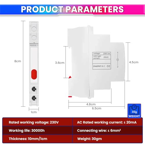 Image of amiciSense Ultra-Compact 230VAC Phase Indicator - Only 1cm Wide, Red LED Indicator for Quick & Accurate Phase Monitoring