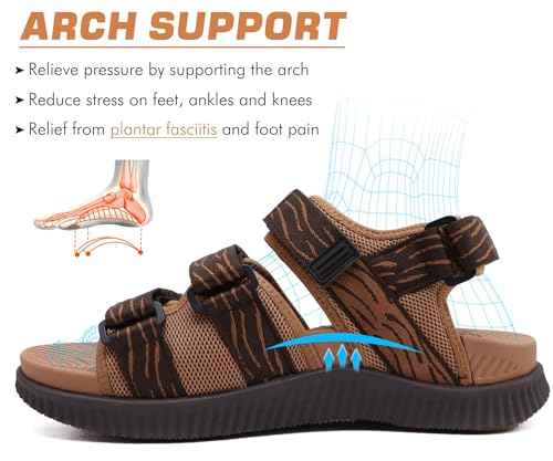 KuaiLu Mens Hiking Sandals with Arch Support Orthopedic Walking Recovery Sandals for Plantar Fasciitis Open Toe Summer Athletic Sport Comfortable Cushion Breathable Outdoor Water Sandals Size7-133