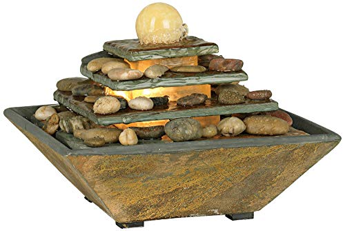 Pyramid 9' High Slate Stone Feng Shui Table Indoor Fountain with LED Light