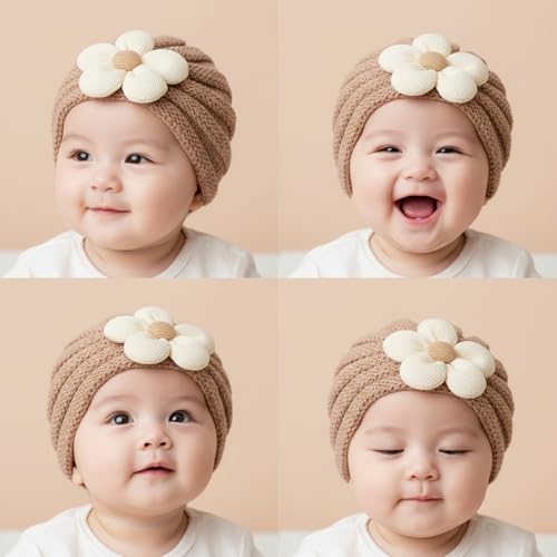 Image of SYGA Baby Cap Flower Wool Warm Knitted Streachable Hat Infant Toddler Baby Cap 0-3 Years