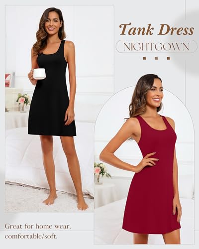 Image of 3 Pcs Women Sleepwear Sleeveless Tank Nightgown Women Racerback Sleep Dress Tank Sleepwear Chemise Nightdress(Medium,Black,red, White)