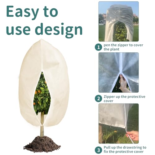 NAMOTEK 2 Pack Plant Covers Freeze Protection Tree Covers for Winter with Zipper Drawstring(Beige 70