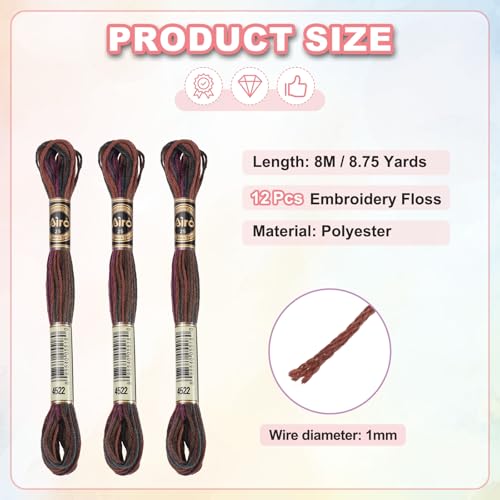 Image of PATIKIL 12 Skeins Embroidery Floss, Polyester Embroidery Threads Bracelets String for Cross-Stitch Hand Embroidery, Brown Black